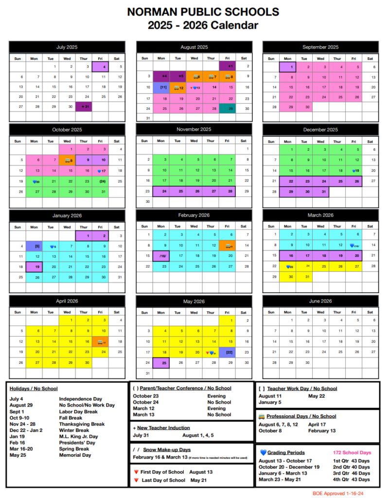 norman public schools district calendar, nps school calendar